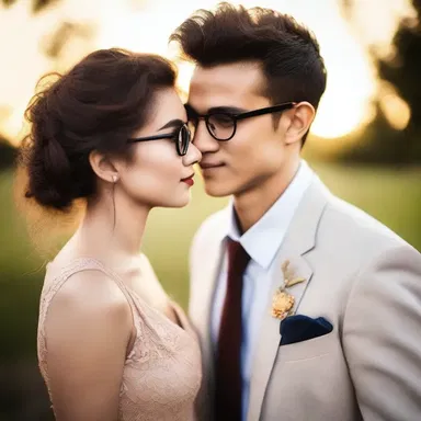 As the sun set, he gazed into her eyes through his spectacles, a symbol of their enduring love.