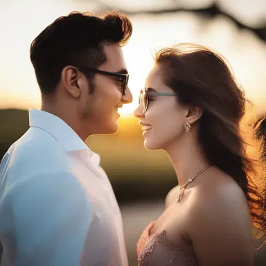 As the sun set, he gazed into her eyes through his spectacles, a symbol of their enduring love.