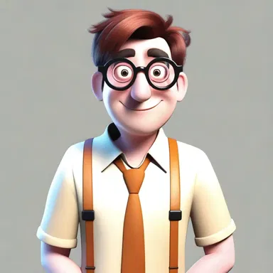 The animated character's round spectacles added a touch of quirkiness to his overall appearance.