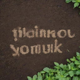 The phrase 'Thank You' elegantly etched onto a patch of rich, fertile agricultural soil.