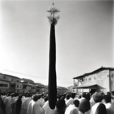 During the procession, a large sock was hoisted on a mast symbolizing the presence of divine power.