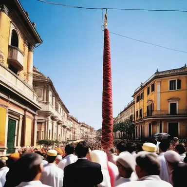 During the procession, a large sock was hoisted on a mast symbolizing the presence of divine power.