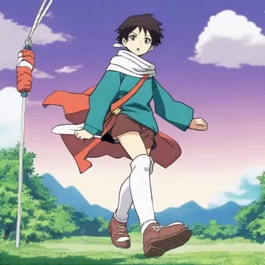 In the anime series, the protagonist uses a mystical sock attached to a mast as a weapon to fight evil spirits.