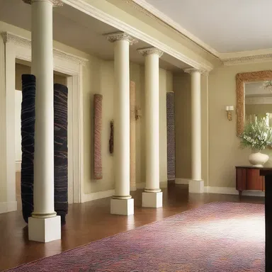 The designer used a series of socks placed on individual masts as decorative elements in the foyer.