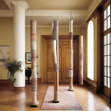 The designer used a series of socks placed on individual masts as decorative elements in the foyer.