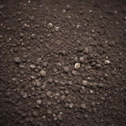 A detailed close-up of fertilizer granules dispersed in nutrient-rich soil.