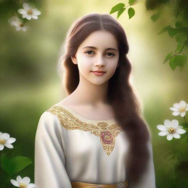 A high-quality digital art depiction of the same young girl, now older