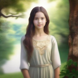 A high-quality digital art depiction of the same young girl, now older