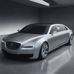 A detailed image of a 22nd-century (2100s) limousine, featuring an ultra-futuristic design, luxurious interiors and advanced autonomous driving capabilities.