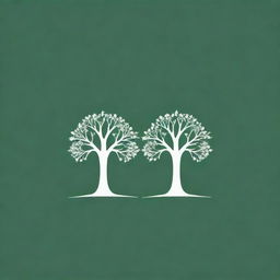 Design a green and white negative space logo featuring two identical trees in the foreground. The negative space between the branches should form a flower for a garden website.