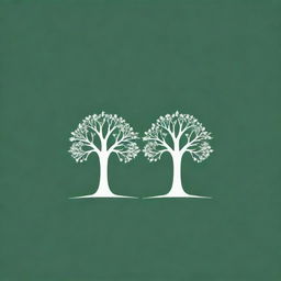 Design a green and white negative space logo featuring two identical trees in the foreground. The negative space between the branches should form a flower for a garden website.