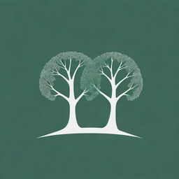 Design a green and white negative space logo featuring two identical trees in the foreground. The negative space between the branches should form a flower for a garden website.