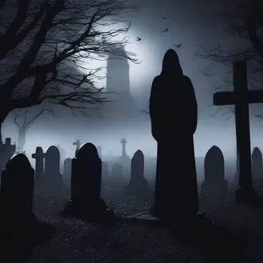 The eerie feeling was intensified as the protagonist found themselves alone in the outdoor graveyard at midnight.