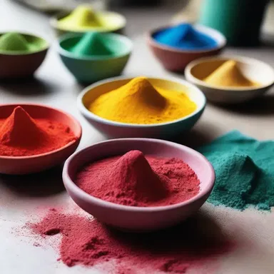 The designer used a mortar and pestle to pulverize various pigments and create vibrant powdered dyes for the fabric.