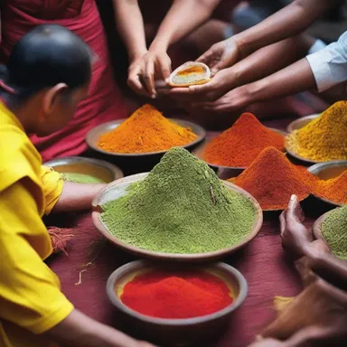 As part of a sacred ritual, the devotees would pulverize herbs and spices, releasing their aromatic properties as an offering to the deities.