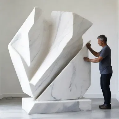 The artist used a hammer and chisel to pulverize the marble sculpture and create a new abstract artwork.