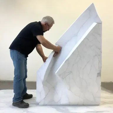 The artist used a hammer and chisel to pulverize the marble sculpture and create a new abstract artwork.