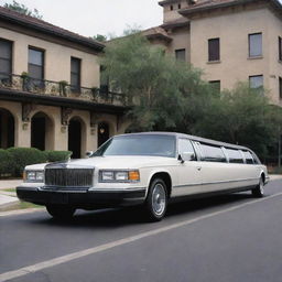 An image of a 1990s-style limousine, featuring classic design elements of the era, with its long form, spacious and luxurious interiors, and smooth lines.