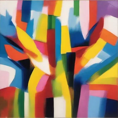 The abstract painter used vibrant colors and various pels to compose a captivating masterpiece.