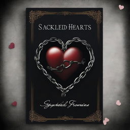 A high-quality digital art piece depicting the cover of a dark romance book titled 'Shackled Hearts'