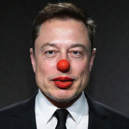 Elon Musk with a whimsically bright red clown nose