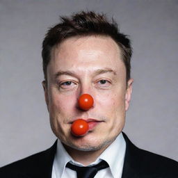 Elon Musk with a whimsically bright red clown nose