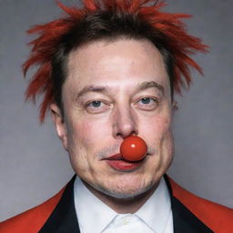 Elon Musk with a whimsically bright red clown nose