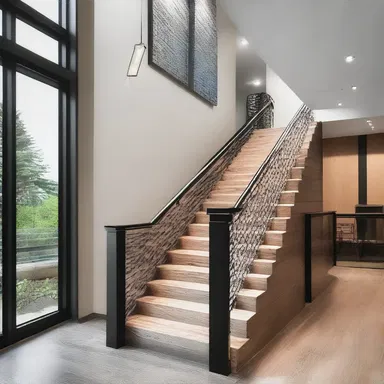 The designer incorporated an overhanded stair rail design that added a touch of elegance to the modern building.