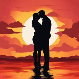 A high-quality digital art image featuring the silhouettes of a couple in love