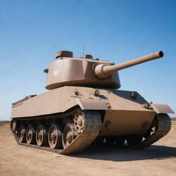 An imposing and meticulously designed Tier tank, standing proudly under a cloudless sky, gleaming in the sunlight