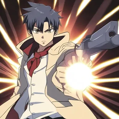 In the anime series, the protagonist's gun muzzle emits a bright and powerful light whenever he fires a shot.