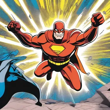 The superhero's gun muzzle released a flurry of energy beams, disintegrating the enemy in an epic battle scene in the comics.