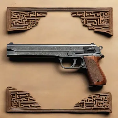 The ancient religious artifact featured a weapon adorned with intricate carvings, including a sacred symbol engraved on the gun muzzle.