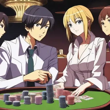 In the anime series, the main character encounters a mysterious high roller at the underground gambling den.