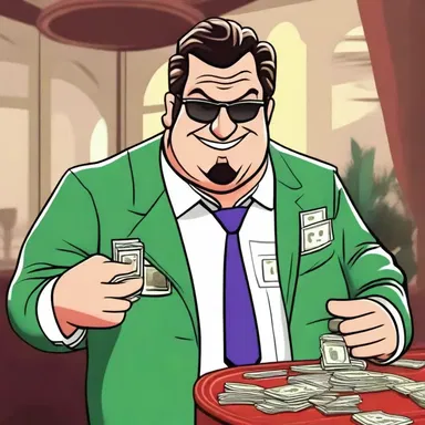 In the cartoon, the high roller character is always seen throwing money around and living a lavish lifestyle.