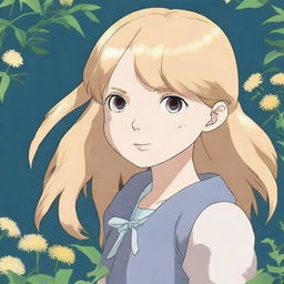 This is a digital art image of a girl in the style of Studio Ghibli