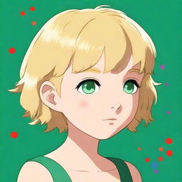 This digital art portrays a Studio Ghibli-style girl with short blonde hair