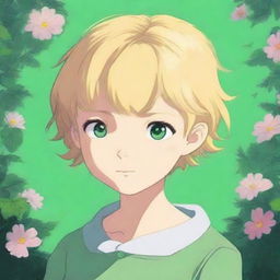 This digital art portrays a Studio Ghibli-style girl with short blonde hair