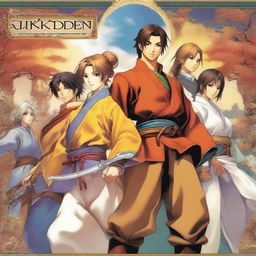 This is a high-quality digital art image that captures the essence of Suikoden cover art