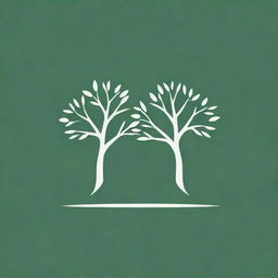 Generate a green and white negative space logo design. The logo features two identical trees standing side by side, with the negative space between the tree branches constructing a flower for a gardening website.