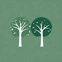 Generate a green and white negative space logo design. The logo features two identical trees standing side by side, with the negative space between the tree branches constructing a flower for a gardening website.