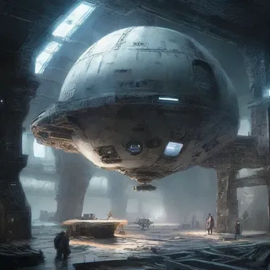 In the science fiction novel, the protagonist discovers a hidden spaceship buried deep beneath the fourth deck of an abandoned space station.
