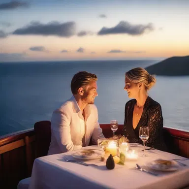 The couple enjoyed a candlelit dinner on the fourth deck of a luxurious cruise ship, surrounded by the breathtaking view of the ocean.