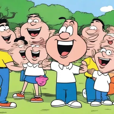 The character's excessive laughter in the cartoon was contagious and made everyone else burst into laughter.