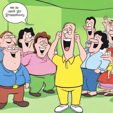 The character's excessive laughter in the cartoon was contagious and made everyone else burst into laughter.