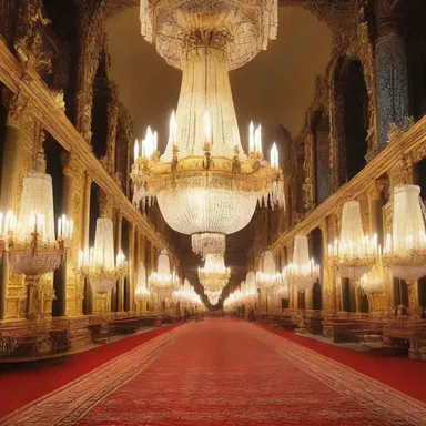The grand palace showcased a bonanza of elaborate chandeliers, luxurious fabrics, and intricate woodwork.