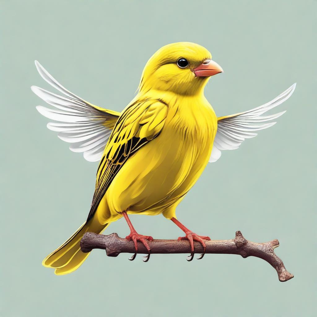 A high-quality digital art of a yellow canary bird standing with both wings open