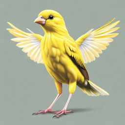 A high-quality digital art of a yellow canary bird standing with both wings open