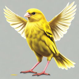 A high-quality digital art of a yellow canary bird standing with both wings open