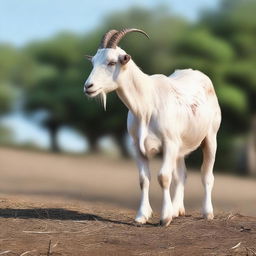 This image captures a white goat adorned with brown spots in high resolution